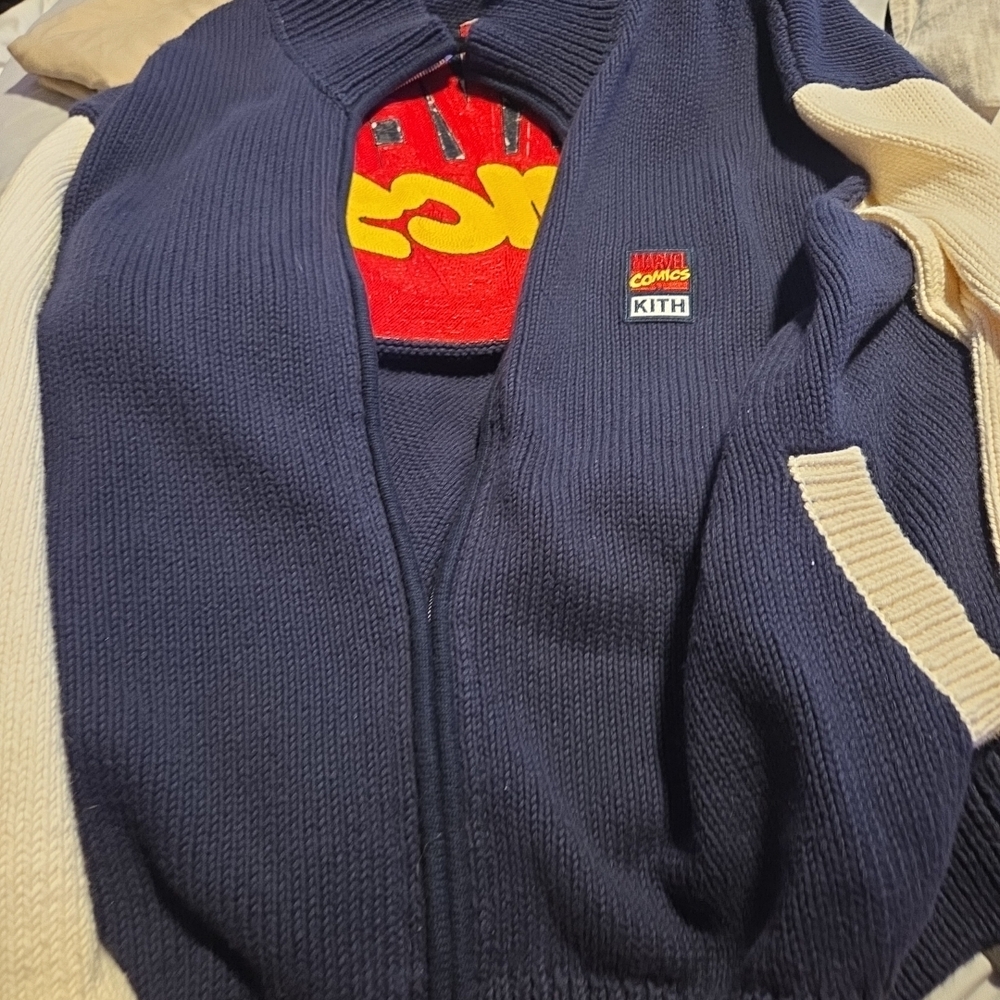 Kith Marvel Comics Navy and Cream Zip-Up Sweater